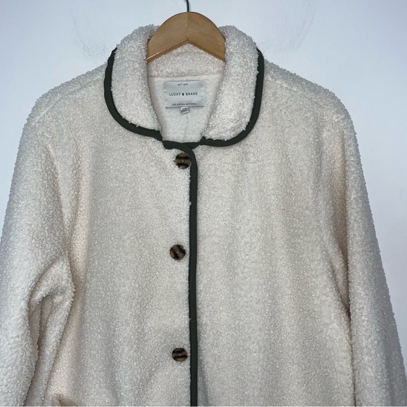LUCKY BRAND Sherpa Faux Shearling Teddy Fleece Coat Jacket Size L Oatmeal $169 - Picture 4 of 10